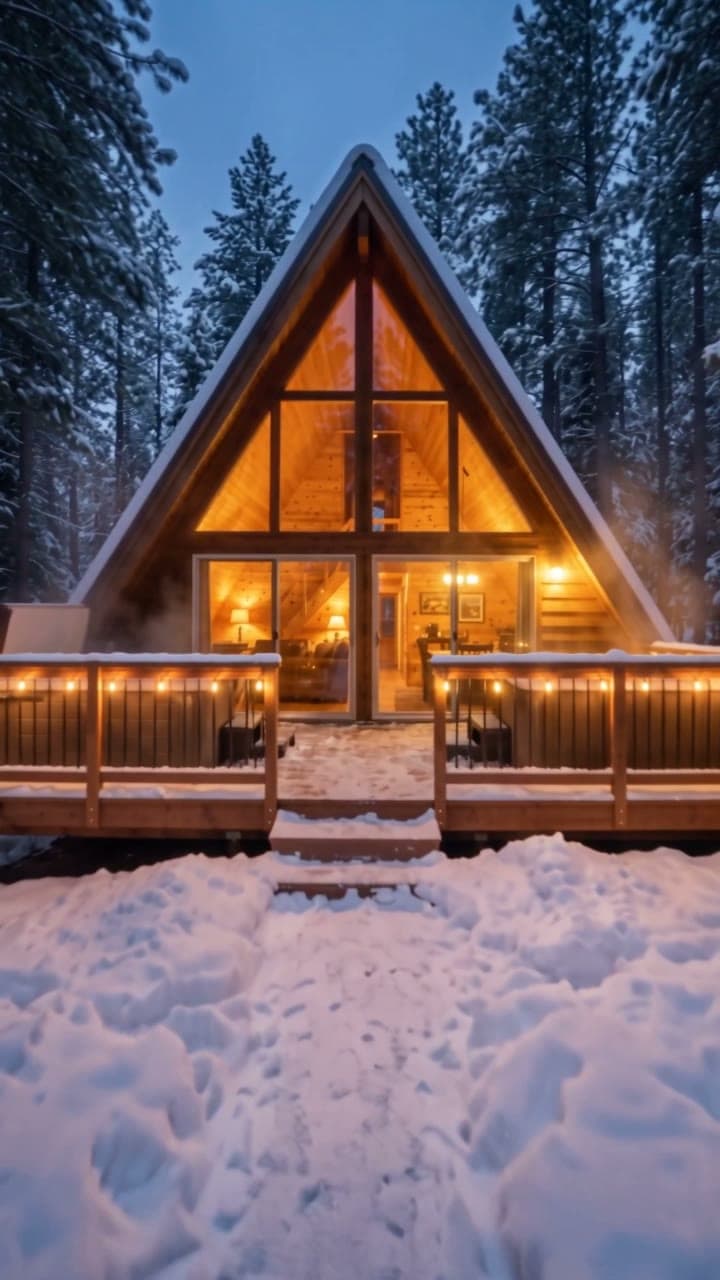 A snowy A-frame as a quick-cut reel, a real run on Leap