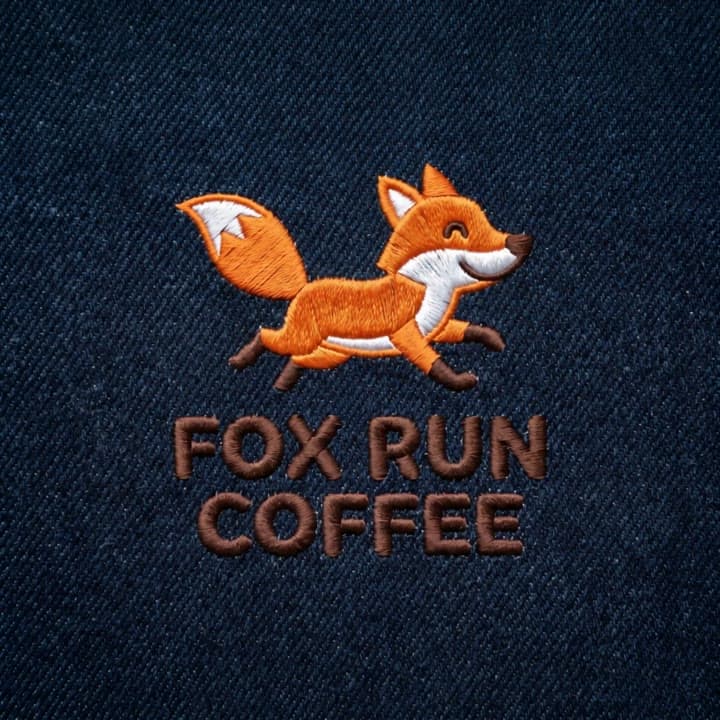 Fox Run Coffee, embroidered, a real run on Leap