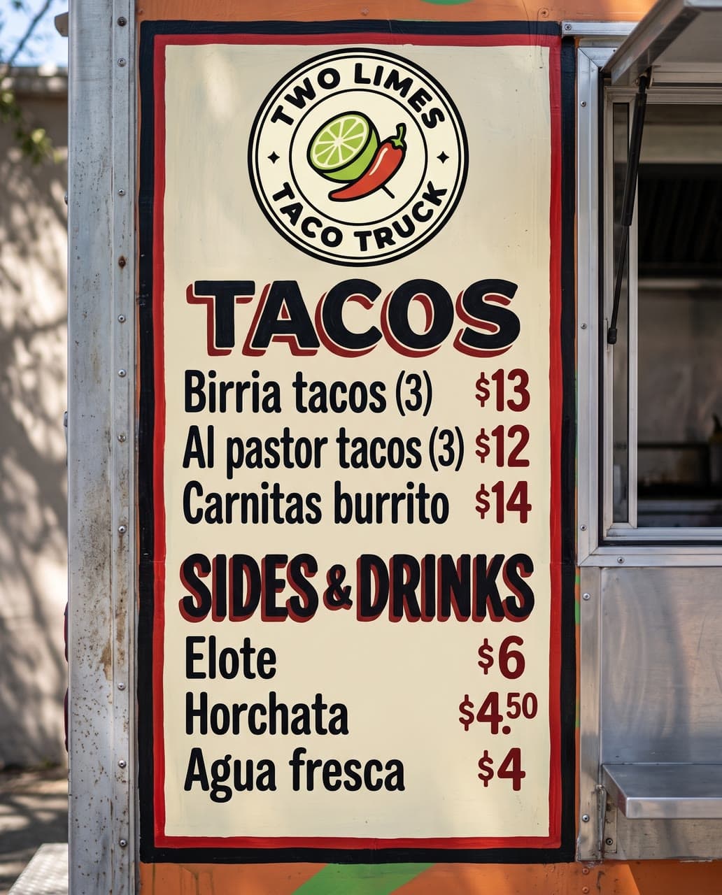 Two Limes Taco Truck, painted on the truck, a real run on Leap