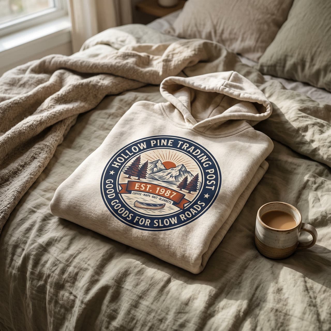 A trading post badge on a folded hoodie, a real run on Leap