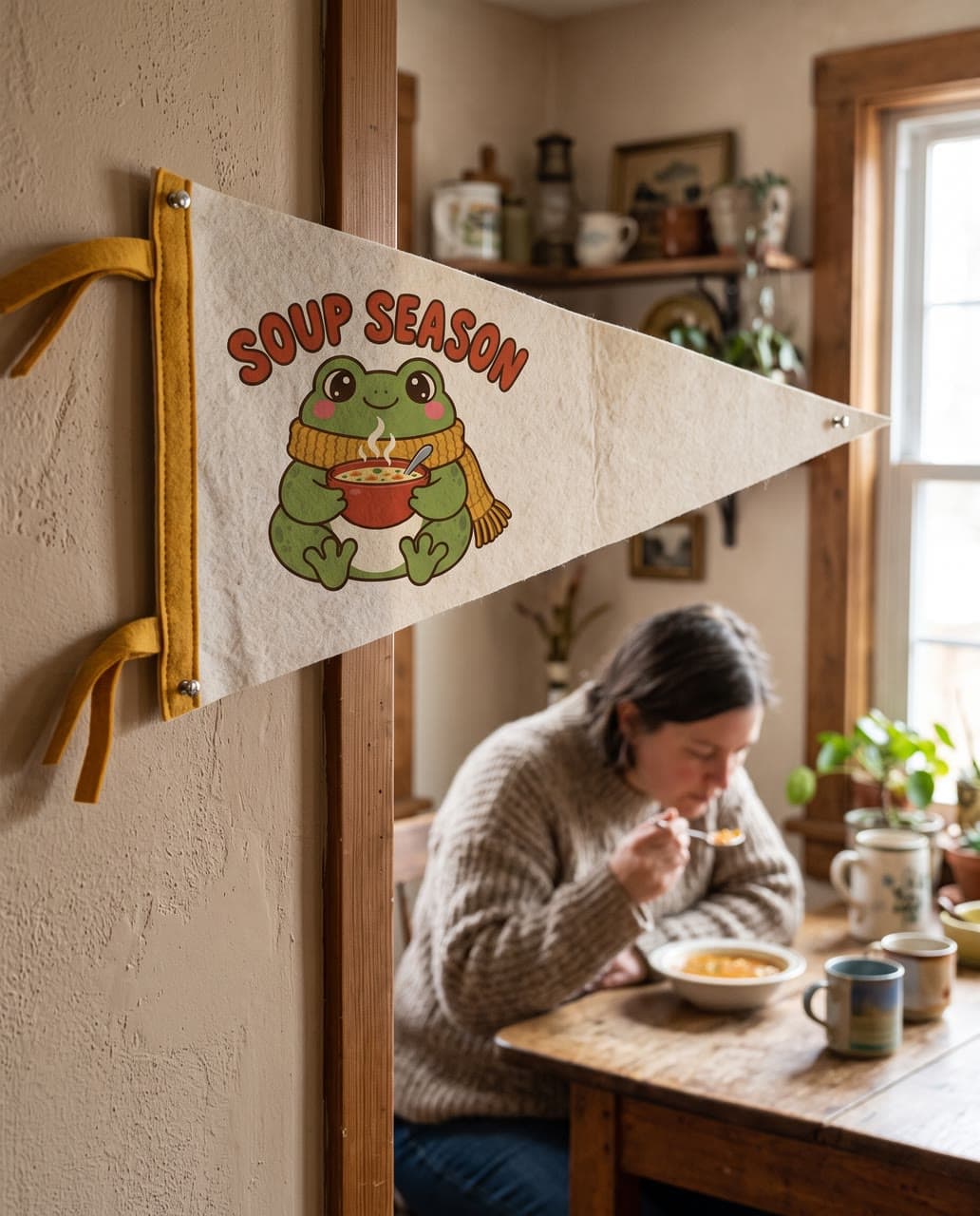 Soup Season on a felt pennant, a real run on Leap