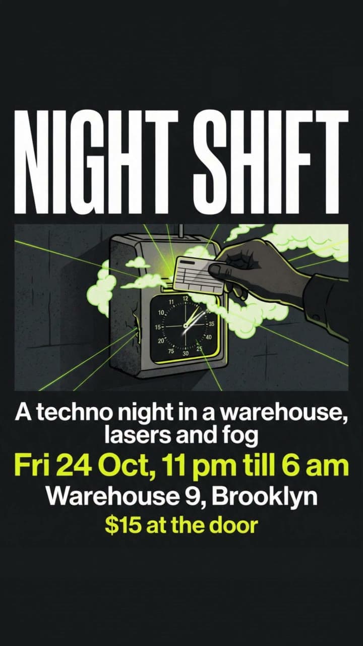 Night Shift, a club poster with pulsing lasers, a real run on Leap