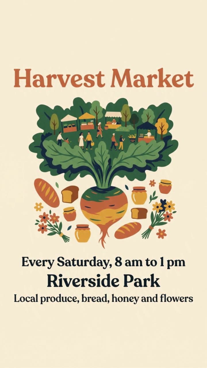 Harvest Market, a market flyer with shoppers strolling, a real run on Leap