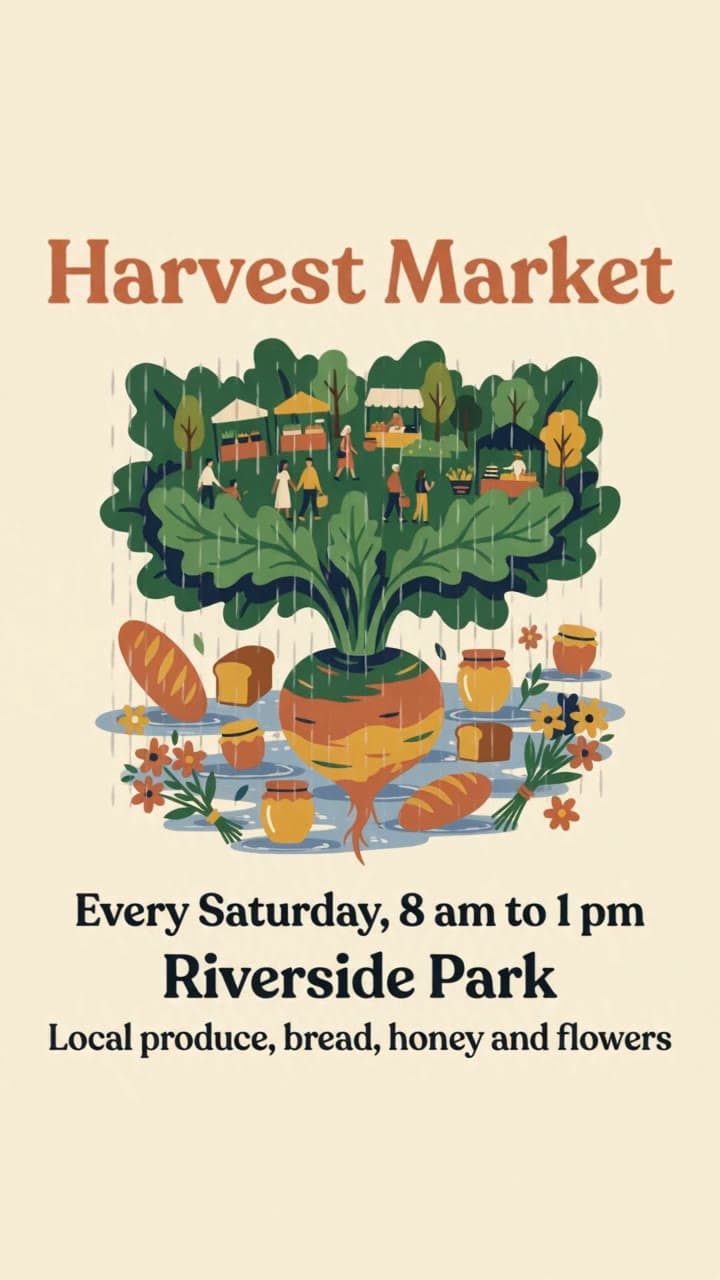 Harvest Market, a market flyer in fine rain, a real run on Leap