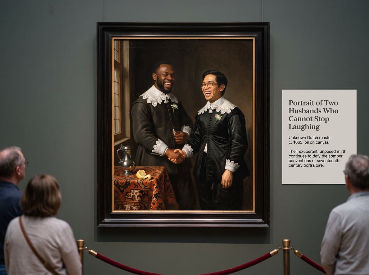 Portrait of Two Husbands Who Cannot Stop Laughing, a real run on Leap