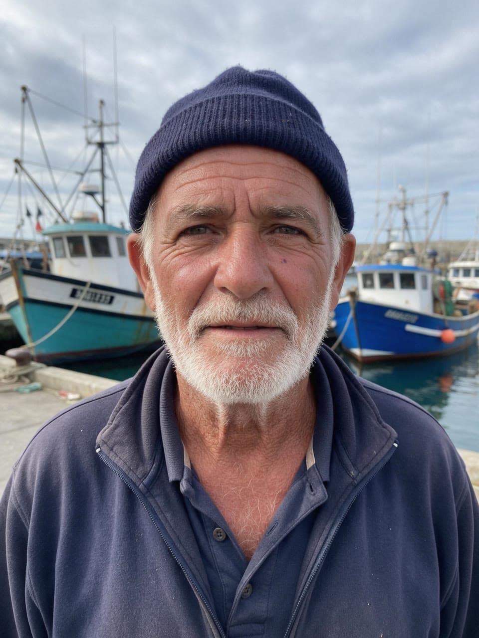 The photo portrait of a fisherman devoted to his beanie started from