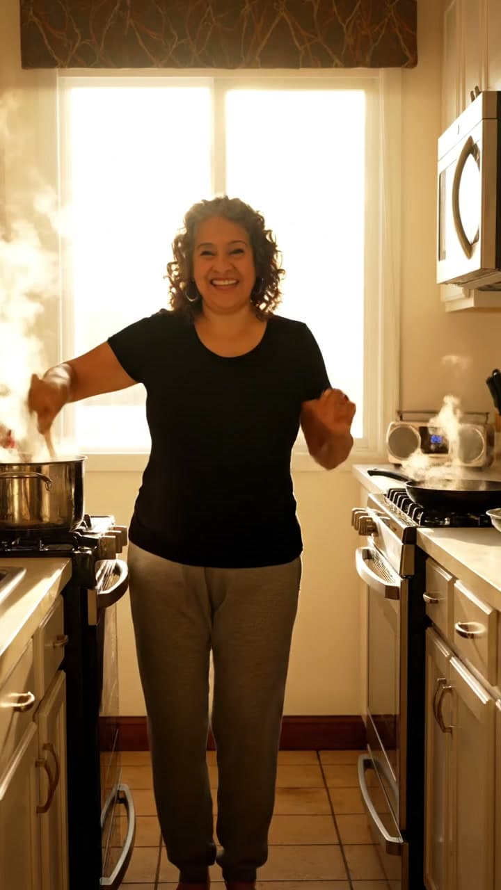 The clip a kitchen spin in a blue daisy wrap dress started from