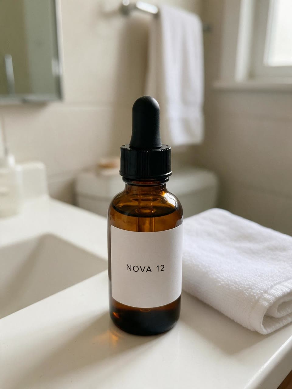 The photo amber serum on black slate started from