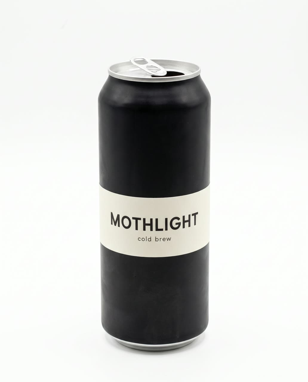 Black cold brew can on pure white, a real run on Leap