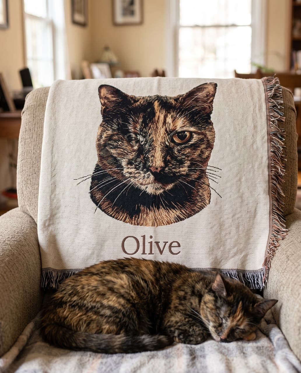 Olive's woven throw, a real run on Leap