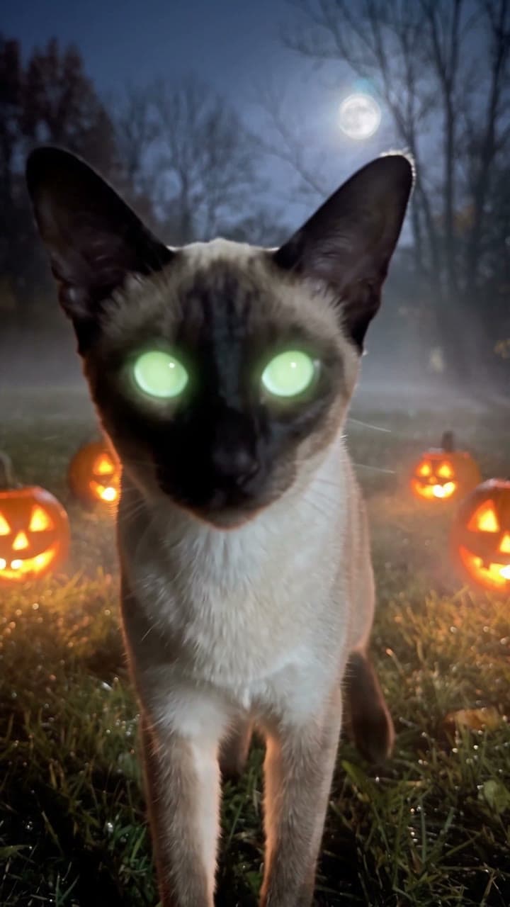 A Siamese turns zombie among the pumpkins, a real run on Leap