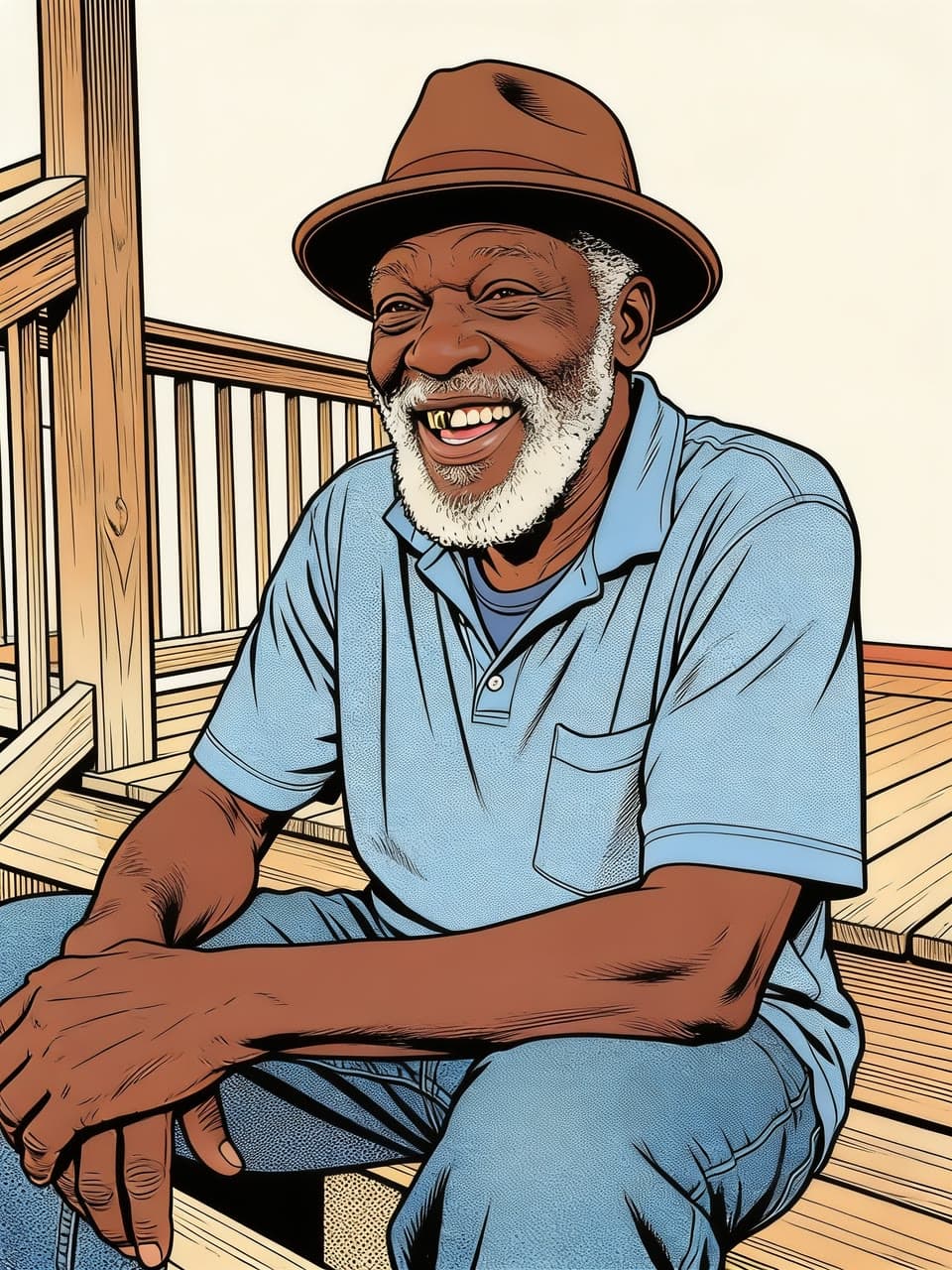 The porch, in comic ink, a real run on Leap