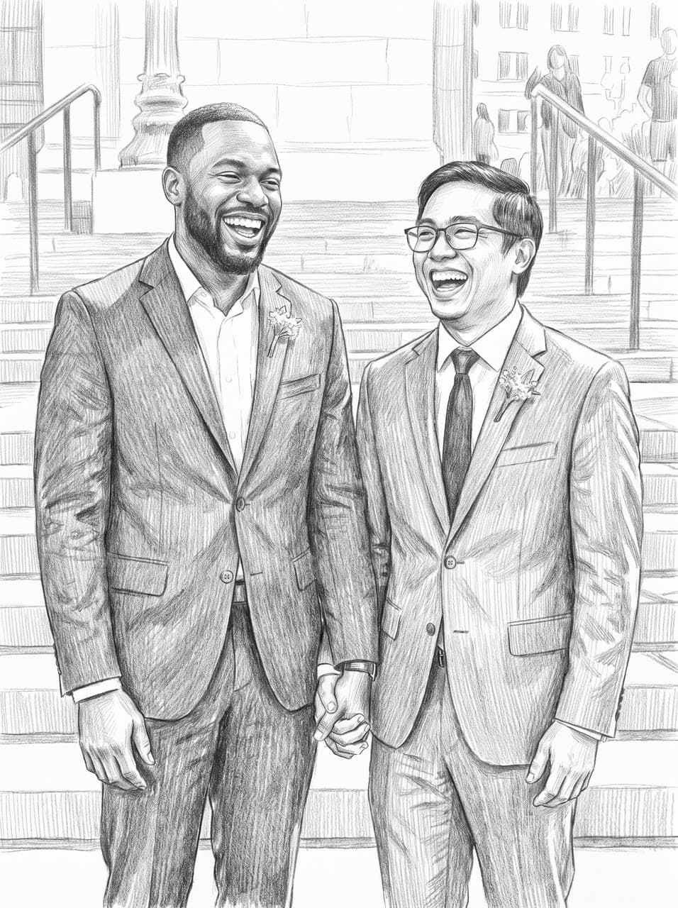 The wedding on the steps, pencil, a real run on Leap