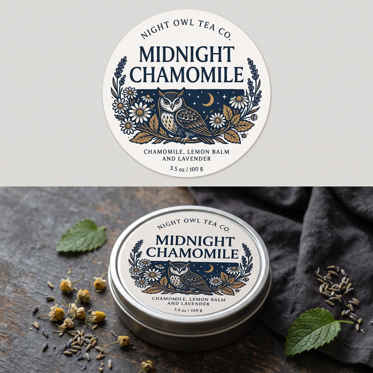 Midnight Chamomile, a tea tin label, a real run on Leap
