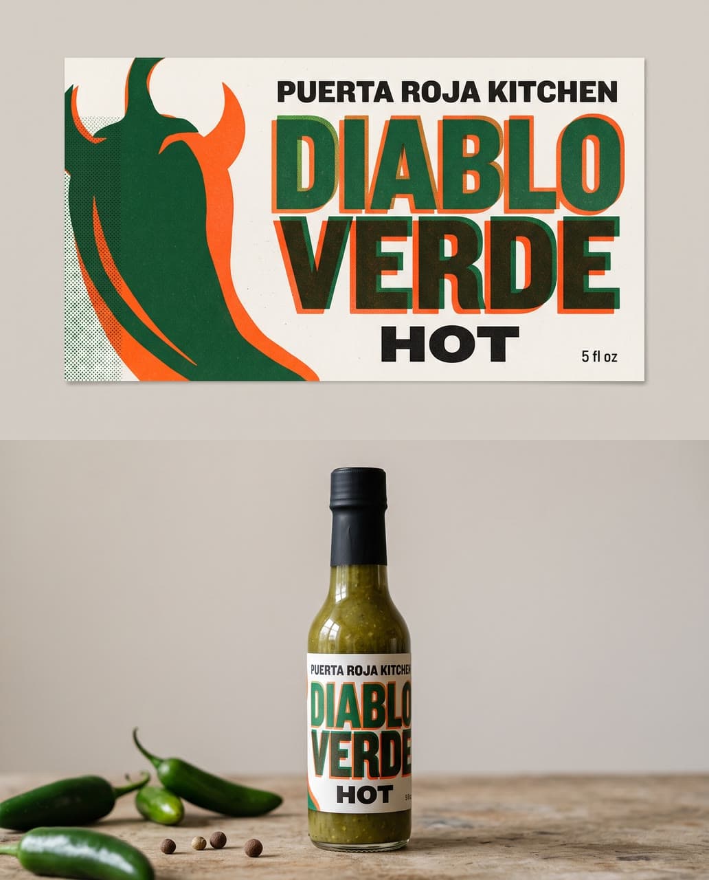 Diablo Verde, a risograph hot sauce label, a real run on Leap