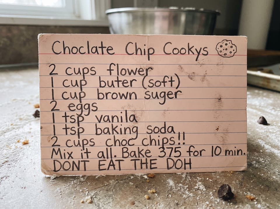 The photo choclate chip cookys, surprise me started from
