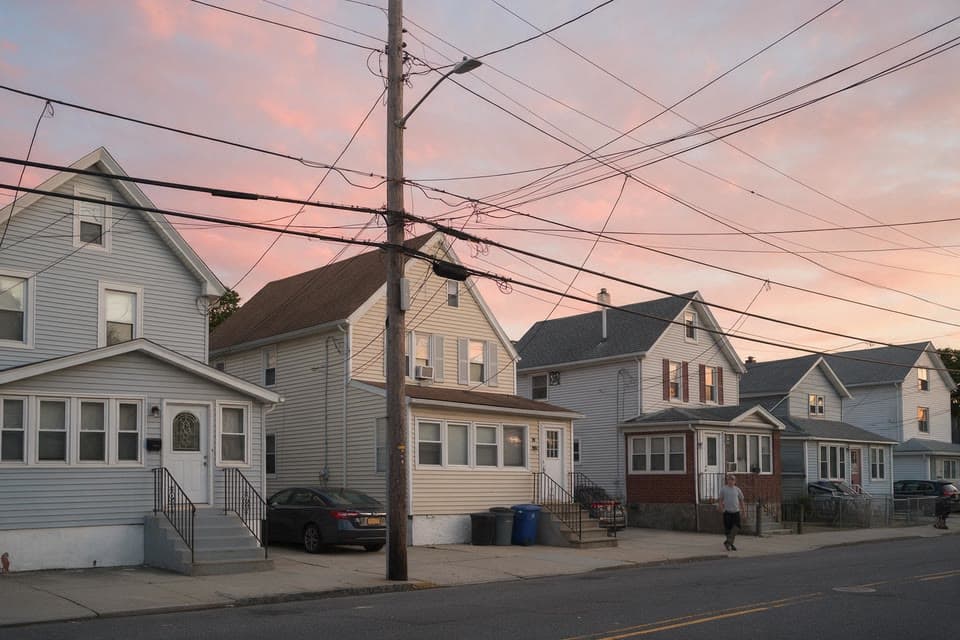 The photo a sunset street without its power lines started from