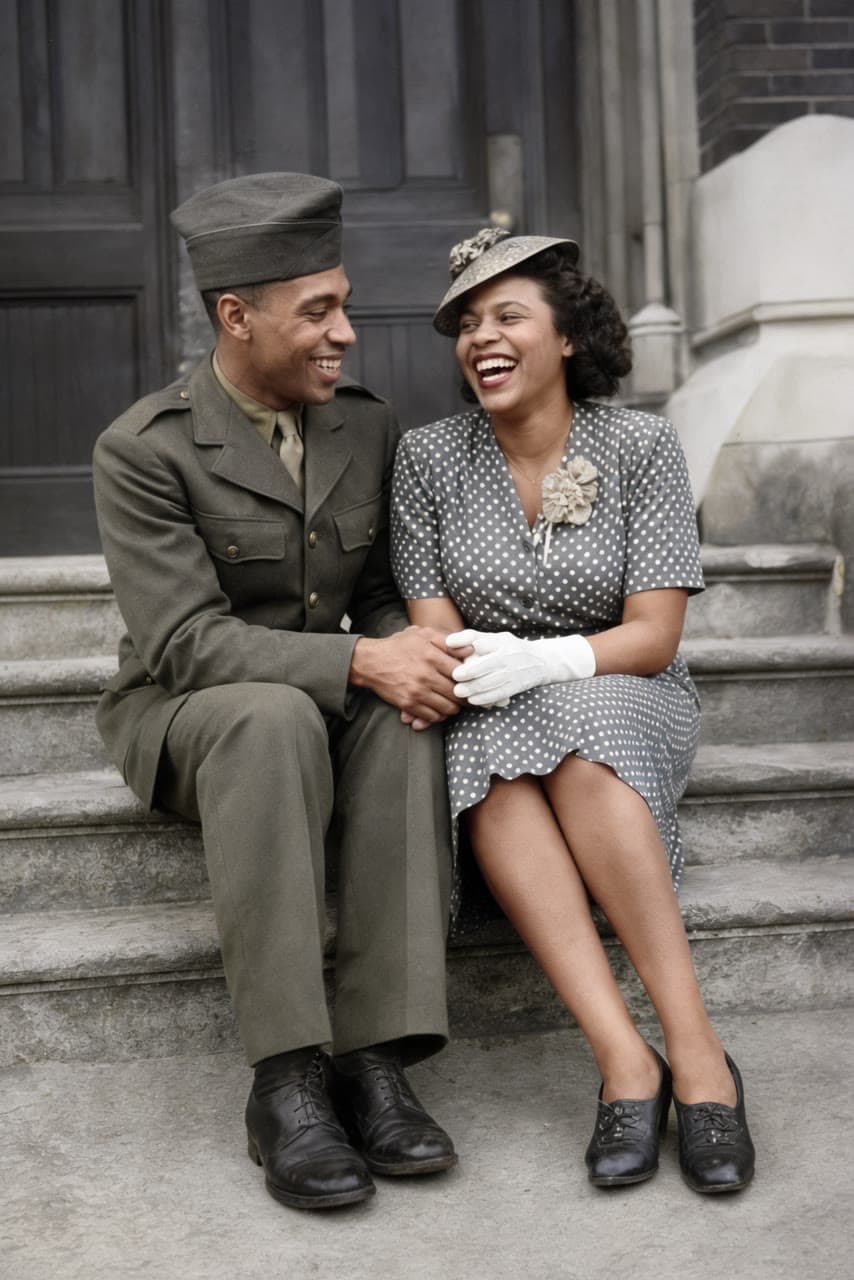 1944 couple in Harlem, colorized, a real run on Leap