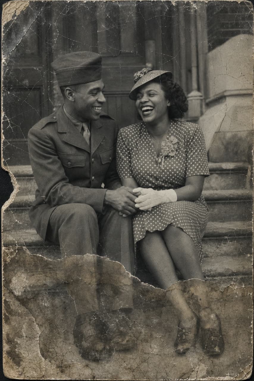 The photo 1944 couple in harlem, colorized started from