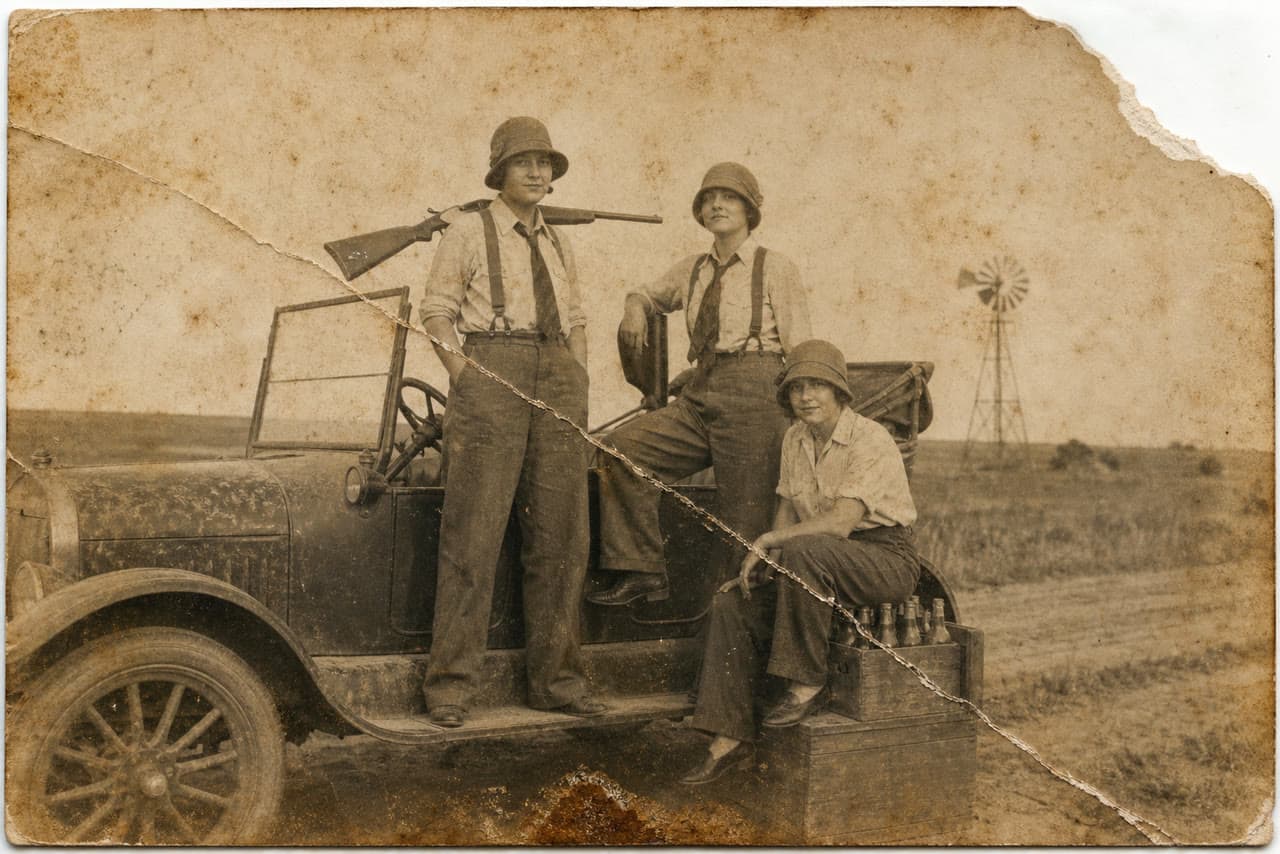 The photo 1926 kansas, three women and a touring car, colorized started from