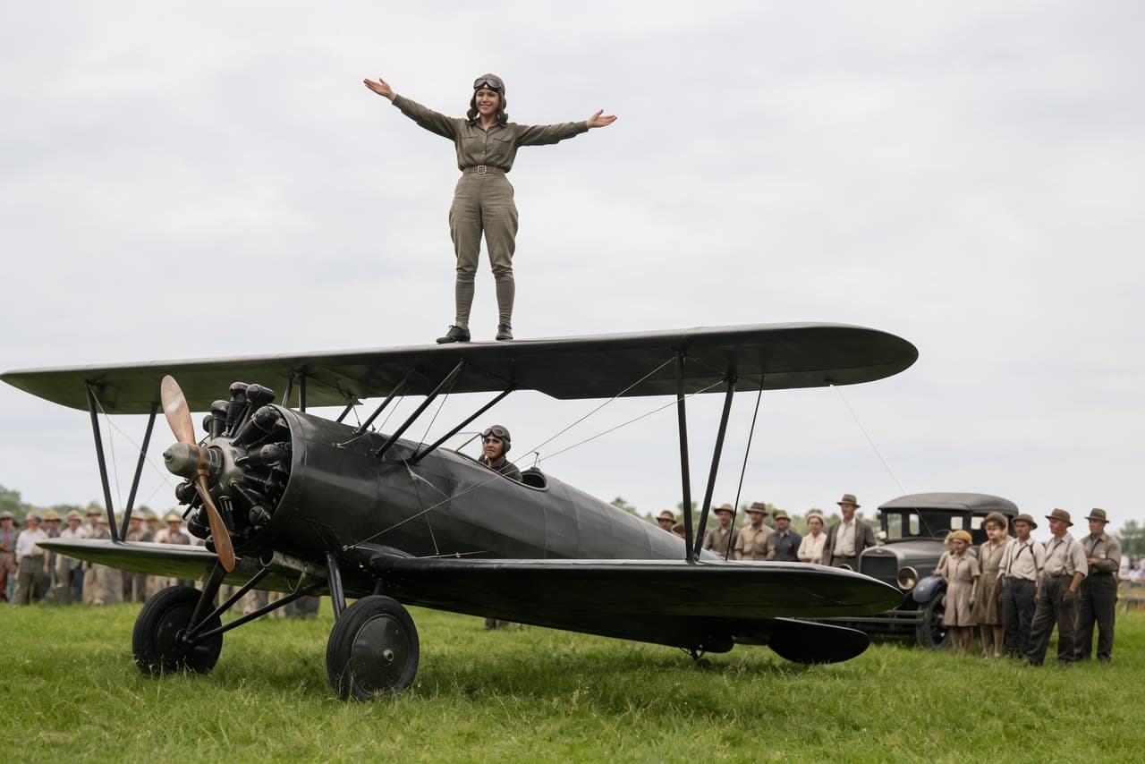 1930s wing-walker, colorized, a real run on Leap