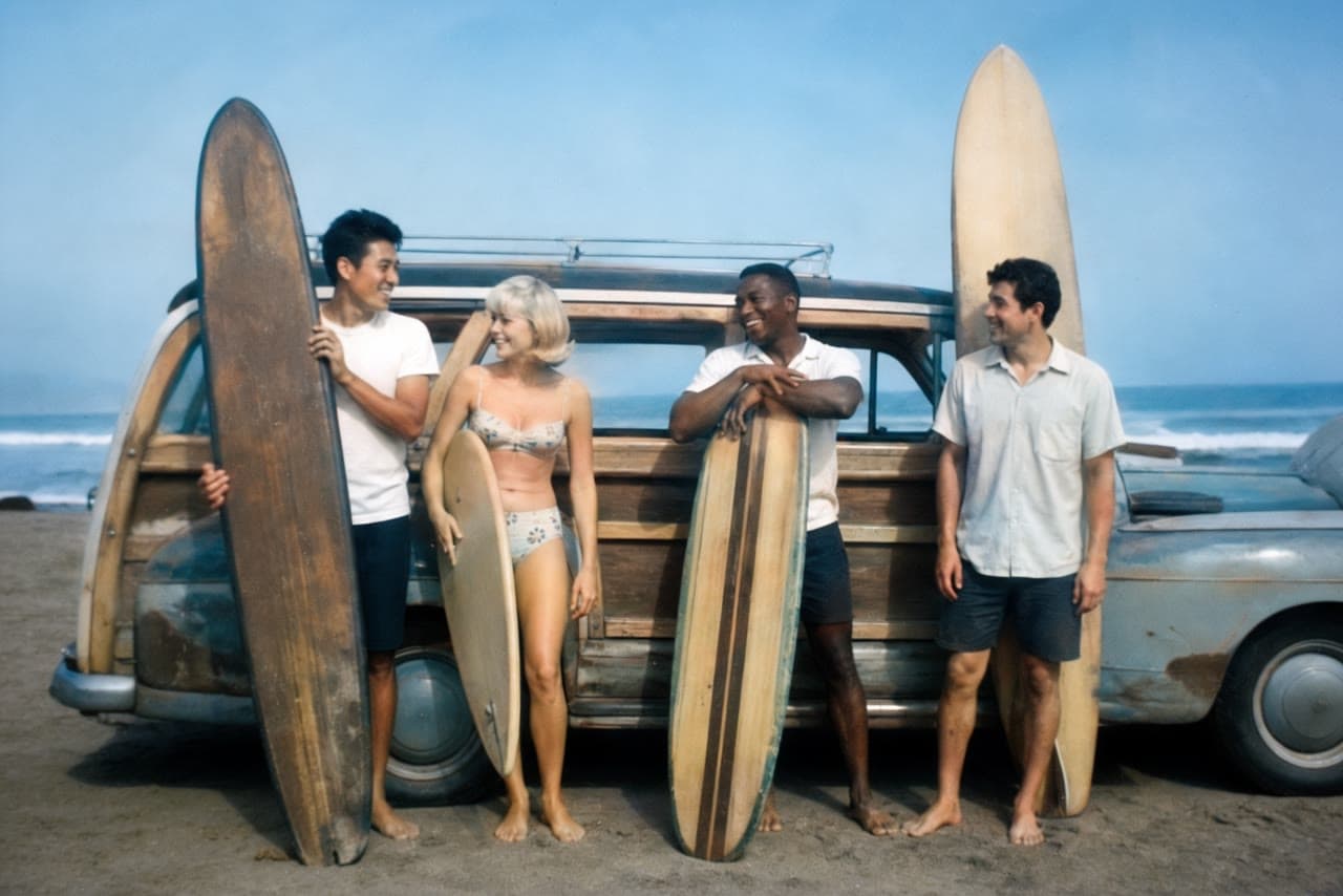 1966 surfers in California, color brought back, a real run on Leap