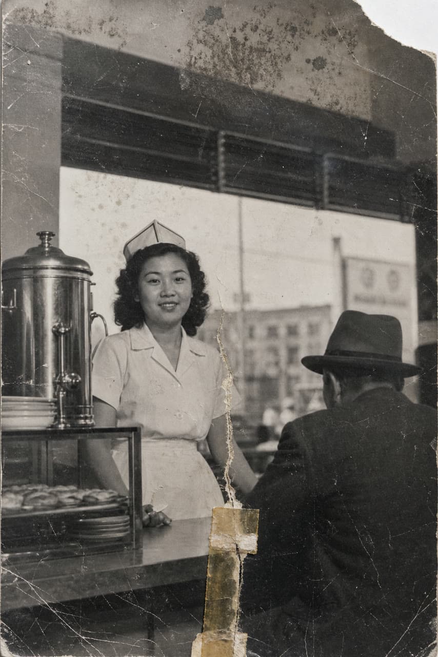 The photo 1950s diner in san francisco, colorized started from