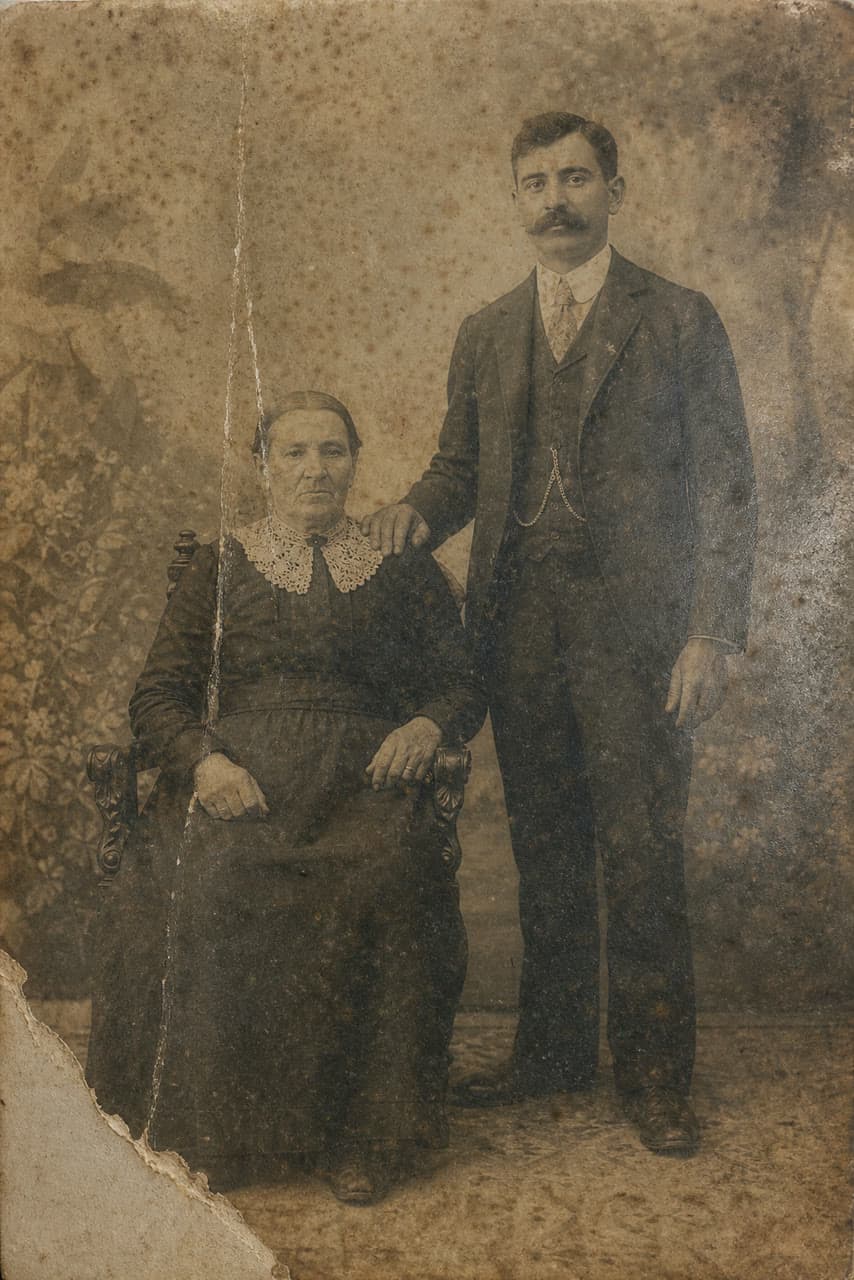 The photo 1912 studio portrait, repaired in sepia started from