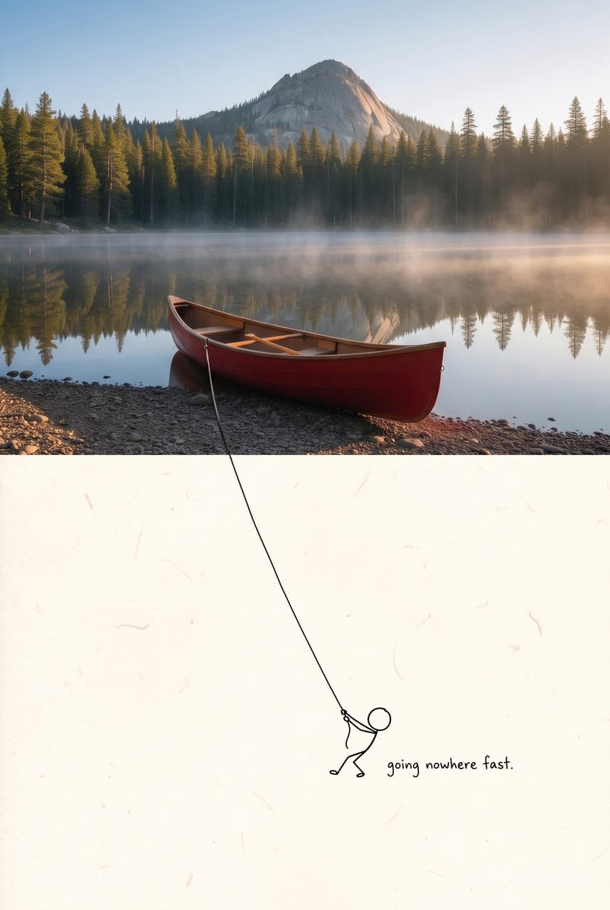 A canoe going nowhere, a real run on Leap