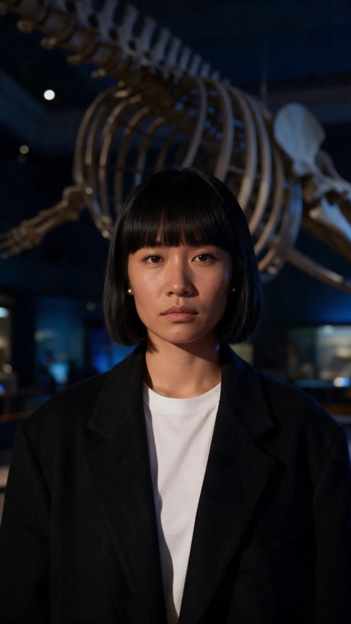 The photo calm presenter under the whale started from