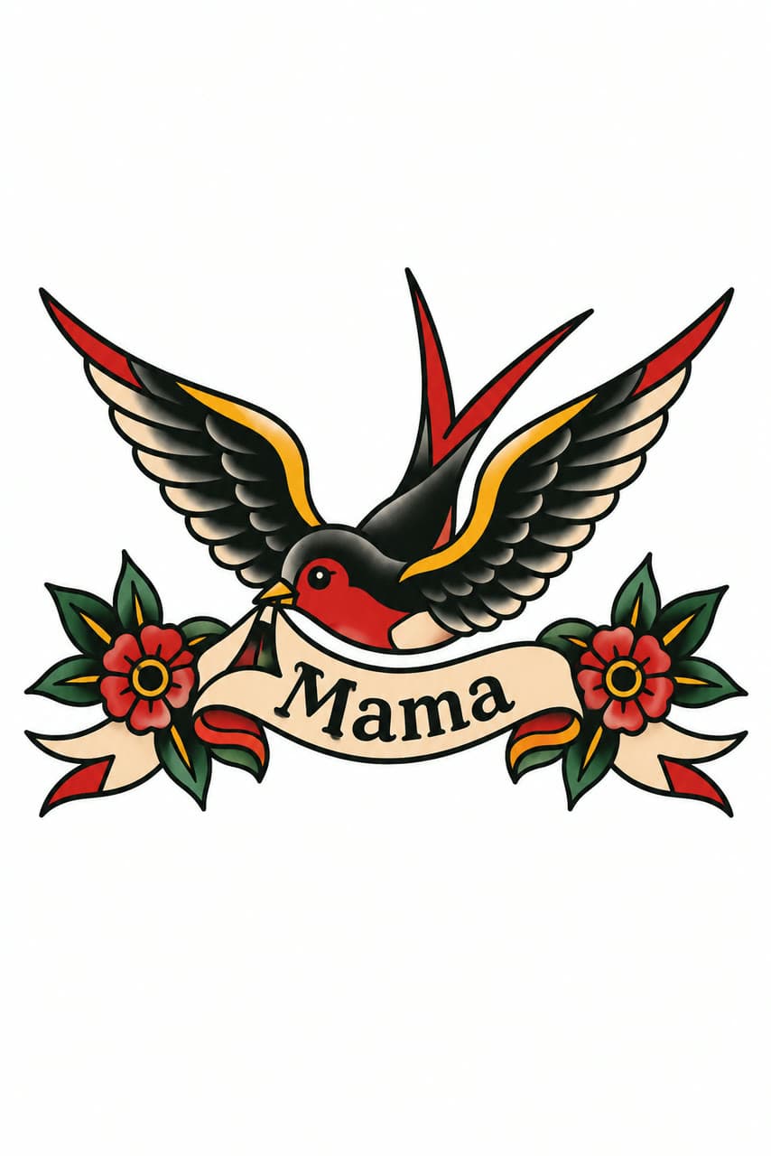 A swallow with a Mama banner, traditional, a real run on Leap