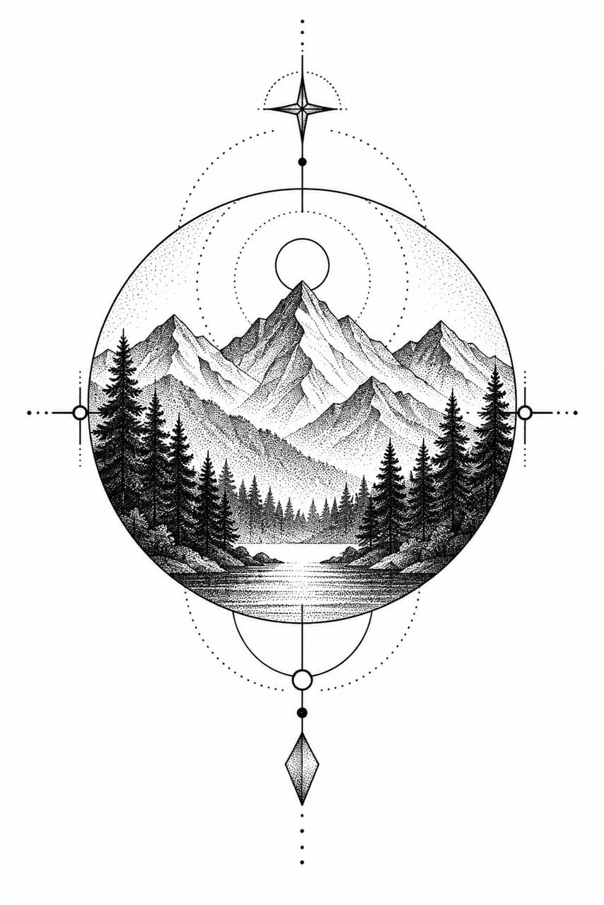 Mountains in a circle, dotwork, a real run on Leap