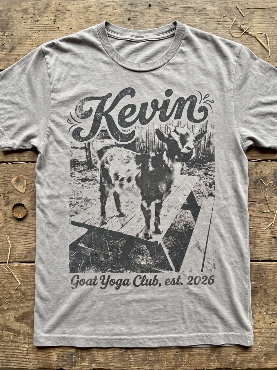 Kevin, Goat Yoga Club tee, a real run on Leap