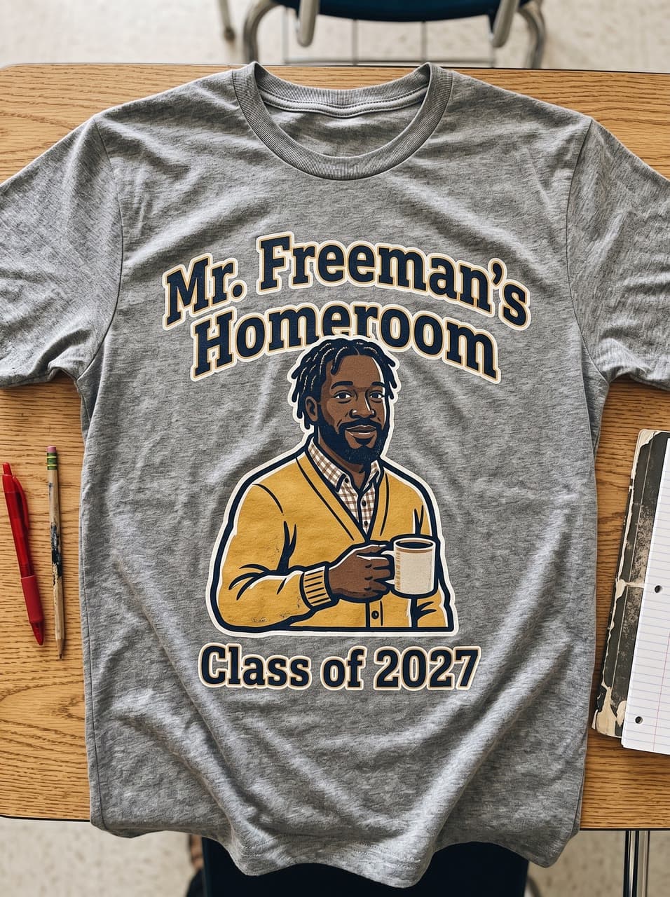 Mr. Freeman's Homeroom tee, a real run on Leap
