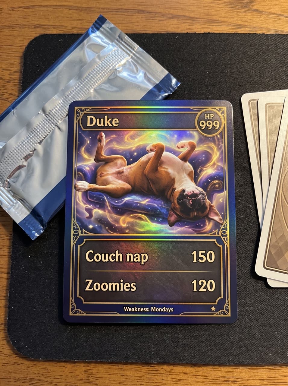 Duke, a holo card on the table, a real run on Leap