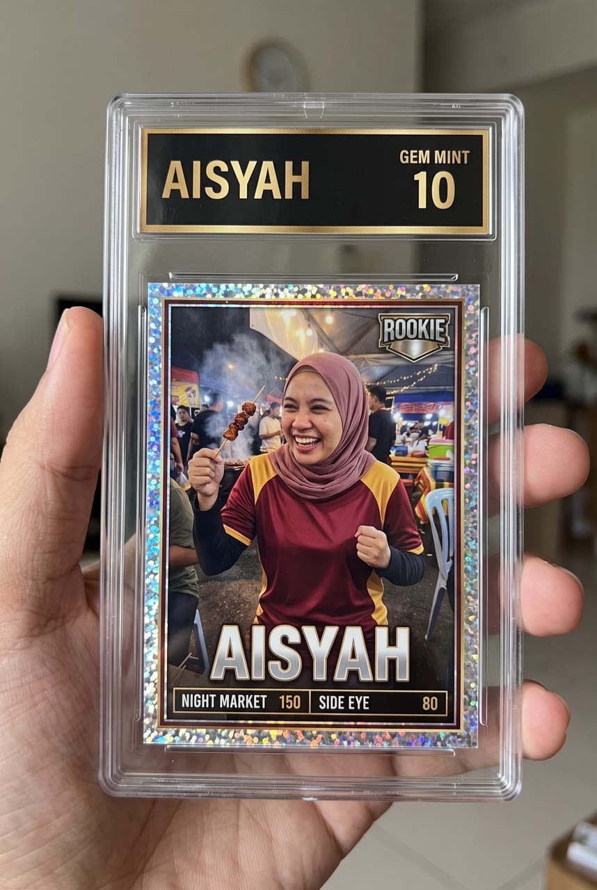 Aisyah, a rookie card in a grading case, a real run on Leap