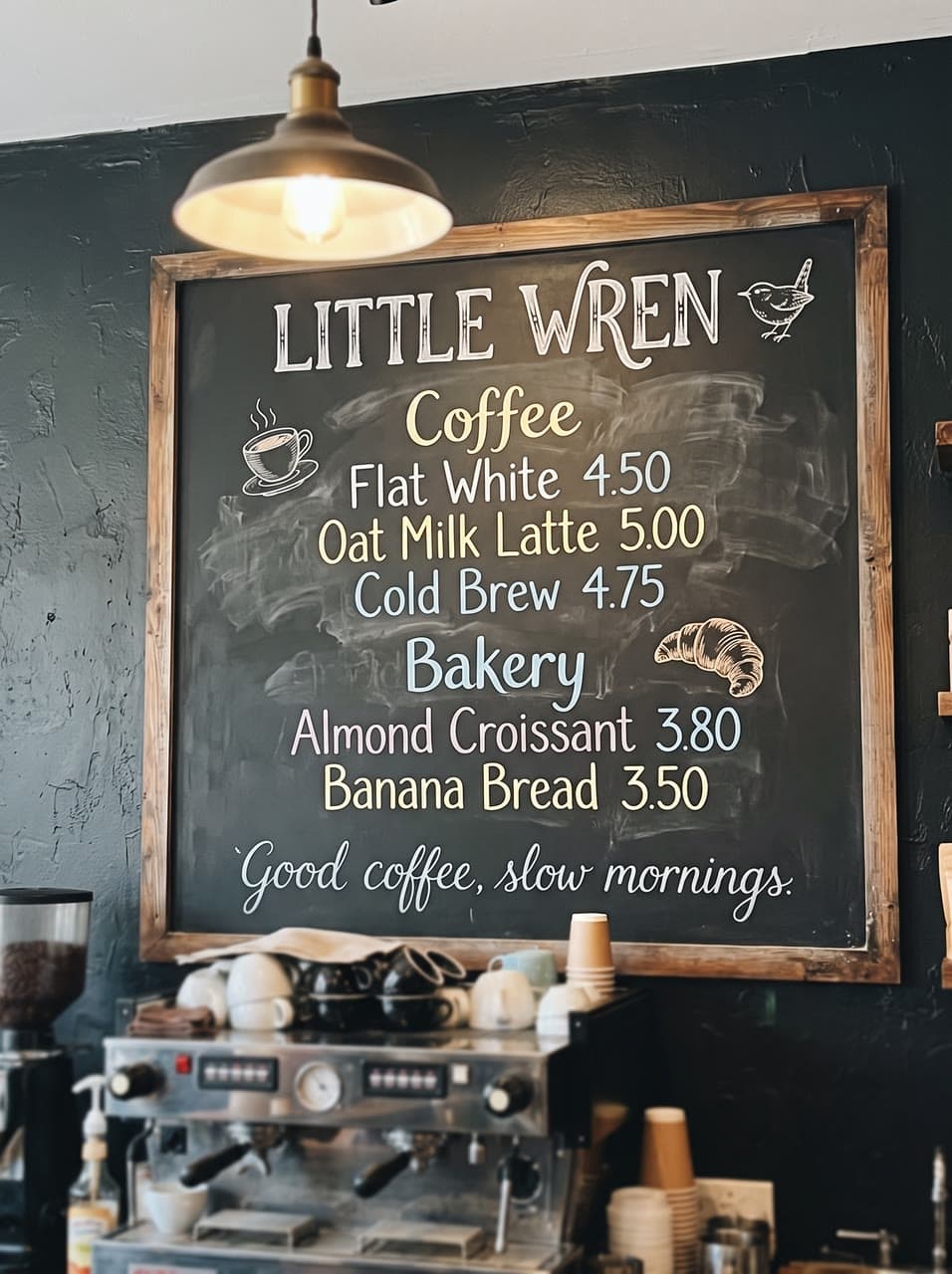The photo a café chalkboard, in french started from