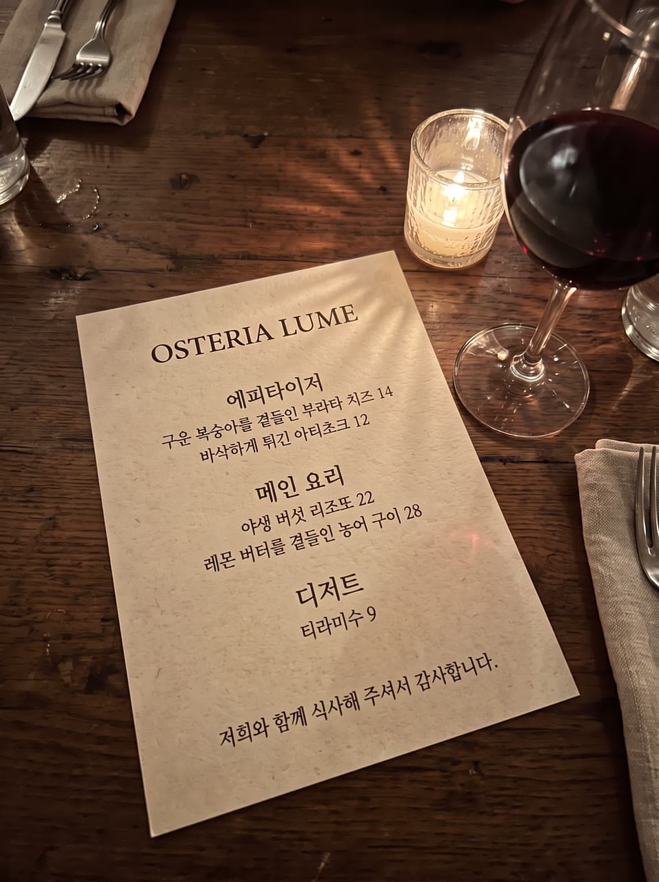 An osteria menu, in Korean, a real run on Leap