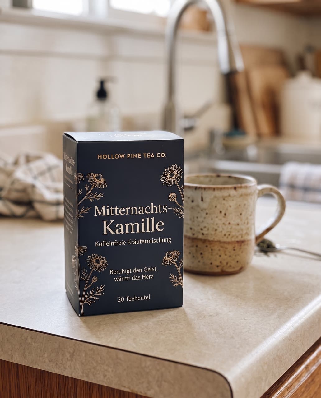 A chamomile tea box, in German, a real run on Leap