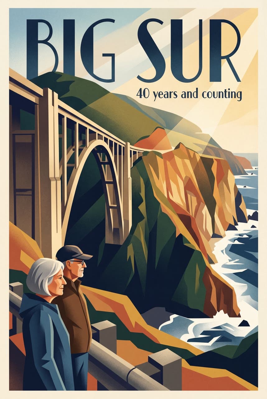Big Sur, a railway poster, a real run on Leap