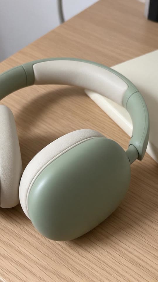 The photo headphones, deadpan at the desk started from