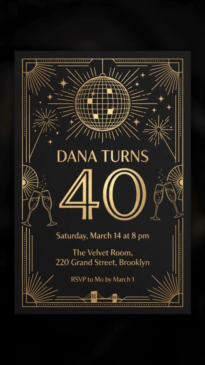 Dana turns 40, gold foil under a spotlight, a real run on Leap