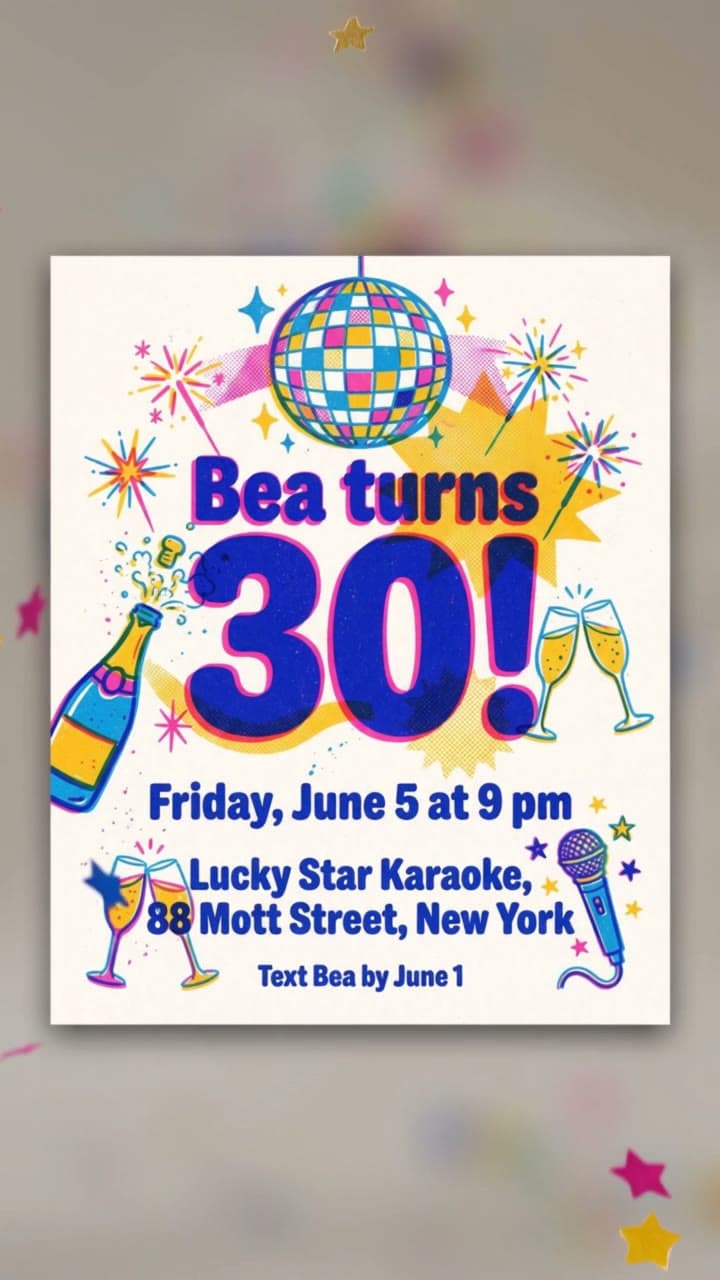 Bea turns 30, gliding down through confetti, a real run on Leap