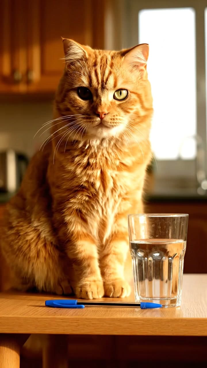 The clip the cat's slow pen swipe, played by a bearded man started from