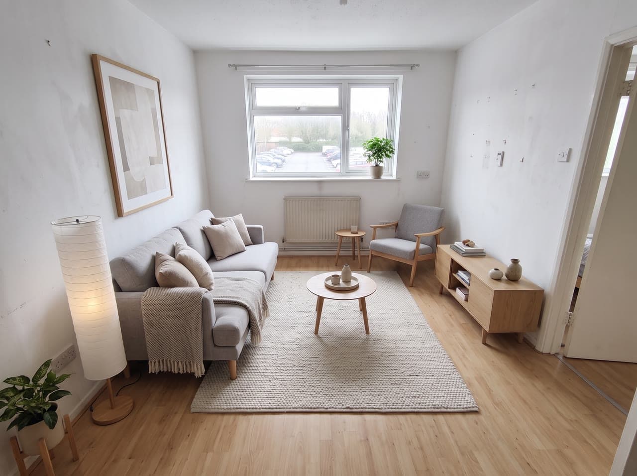 A Scandinavian living room, cleared first, a real run on Leap