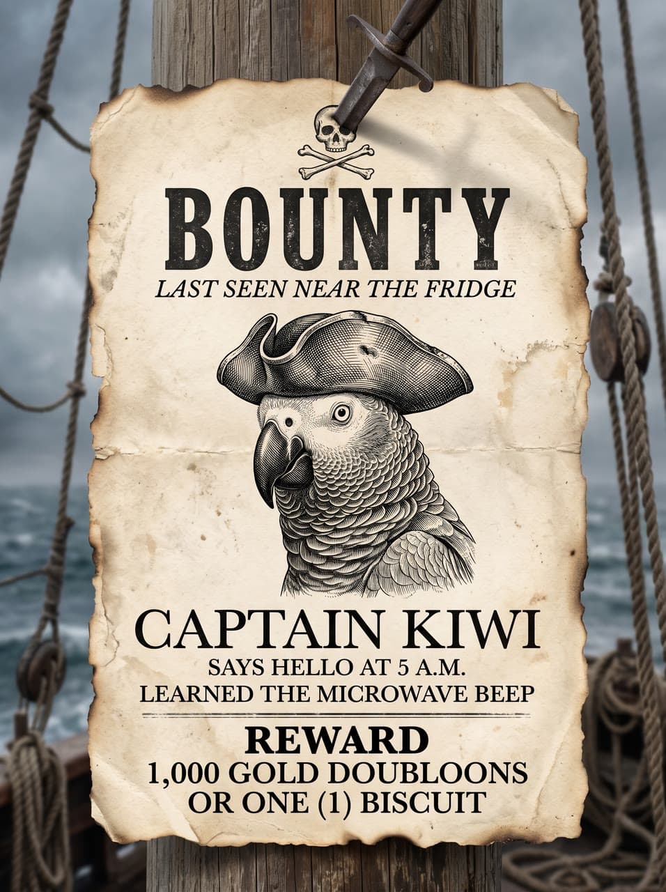 Captain Kiwi, a pirate bounty, a real run on Leap