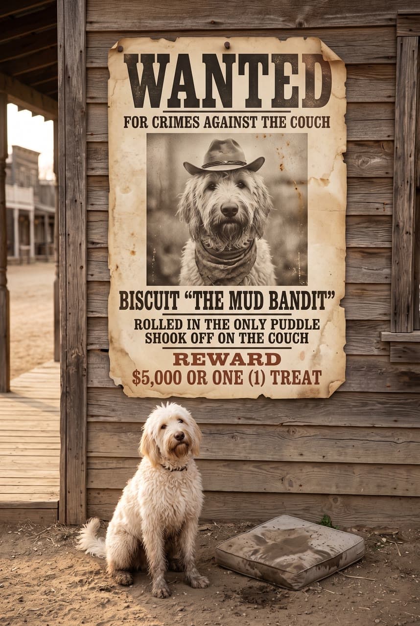 Biscuit 'The Mud Bandit', below his poster, a real run on Leap