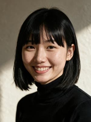 A headshot on the warm studio wall backdrop